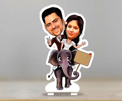 Couple Caricature on Elephant